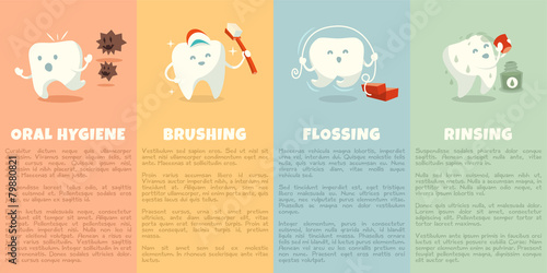 Oral hygiene booklet with cute tooth. Vector illustration.