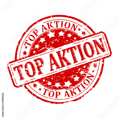 Damaged round red stamp with the words - top Aktion - vector