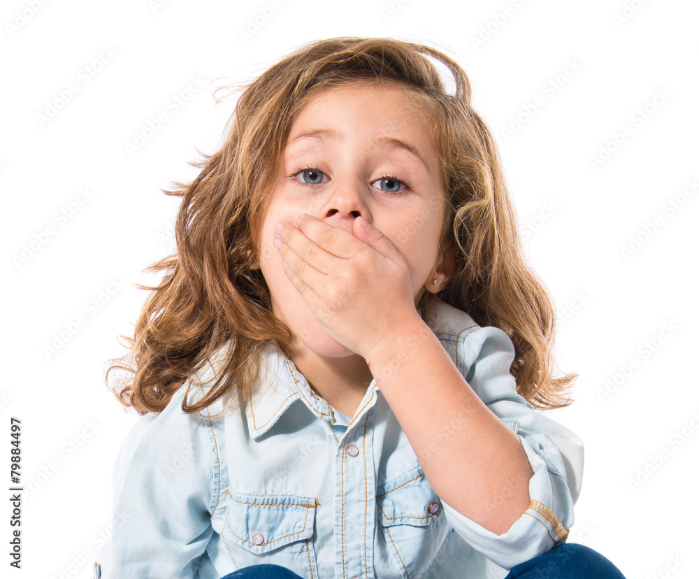 Blonde little girl doing surprise gesture Blonde little girl doing surprise gesture