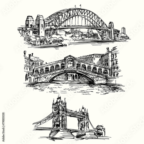 famous bridges - hand drawn set
