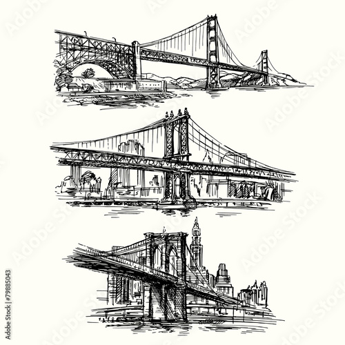 famous bridges - hand drawn set
