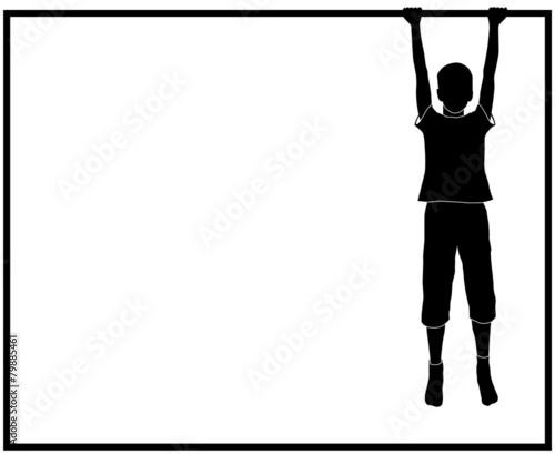 silhouette of hanging boy with frame for text
