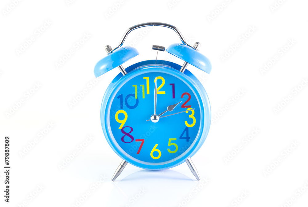 Alarm Clock isolated on white, in blue, showing two o'clock. Alarm Clock isolated on white, in blue, showing two o'clock.