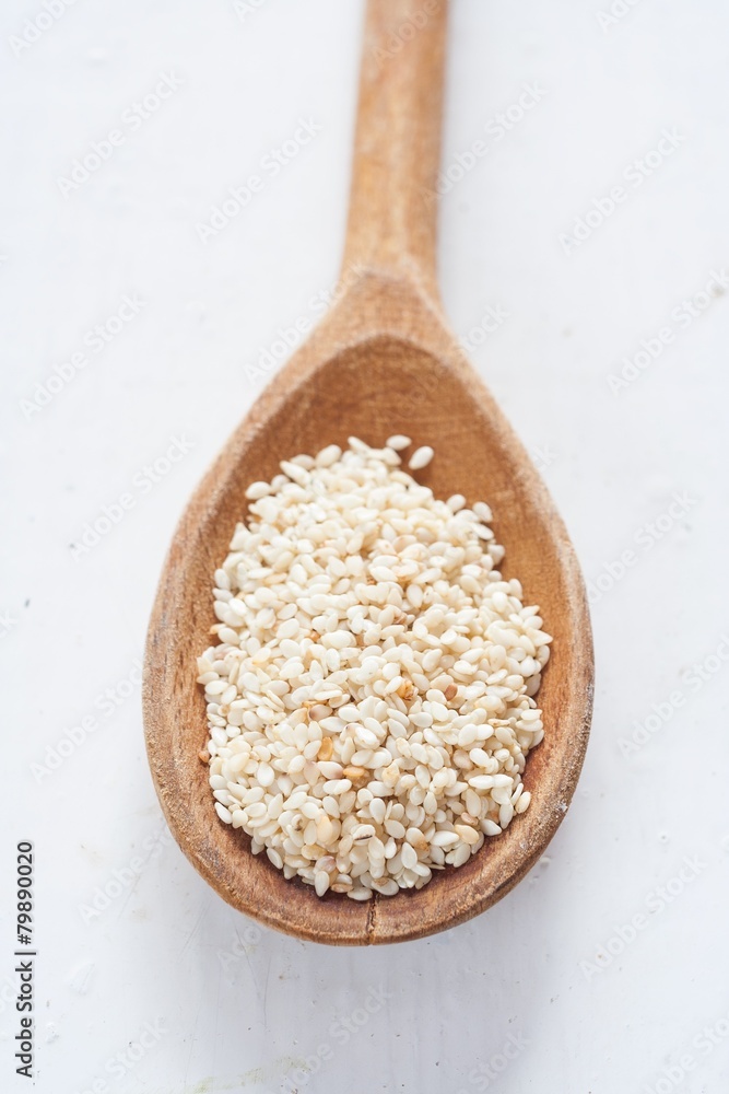 Spoon of white sesame Spoon of white sesame