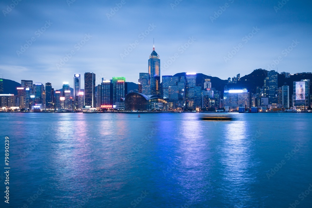Naklejka premium Night view of Hong Kong
