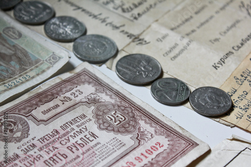 Old coins and banknotes