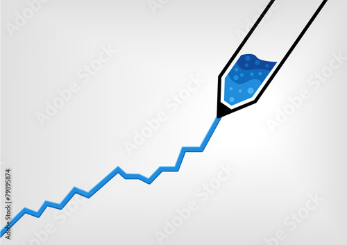 Pen vector illustration drawing a growth curve with blue ink photo