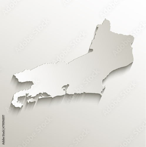 Brazil Rio de Janeiro state map card paper 3D natural vector