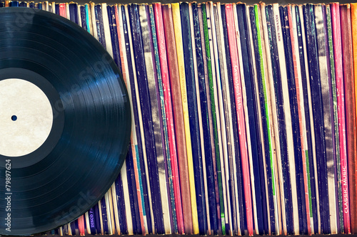 Vinyl record with copy space, vintage process photo