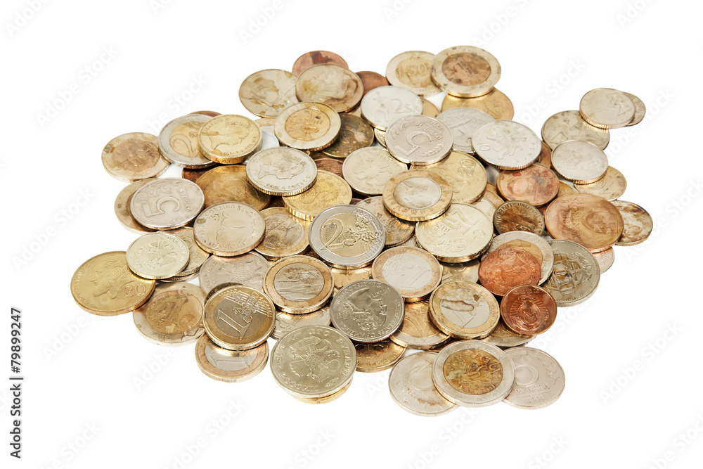 Different old european coins on white Different old european coins on white