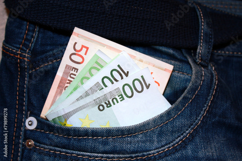 Euro notes in the pocket of jeans