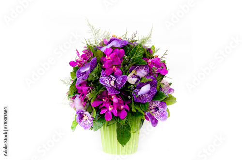 Wallpaper Mural beautiful bouquet of bright orchids in pot isolated on white bac Torontodigital.ca