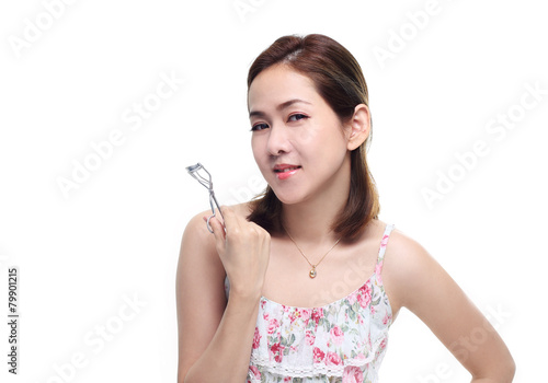 Wallpaper Mural women asian happy smiling with eyelash curler isolated Torontodigital.ca