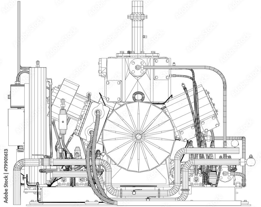 Wire-frame industrial equipment engine. EPS 10 vector format