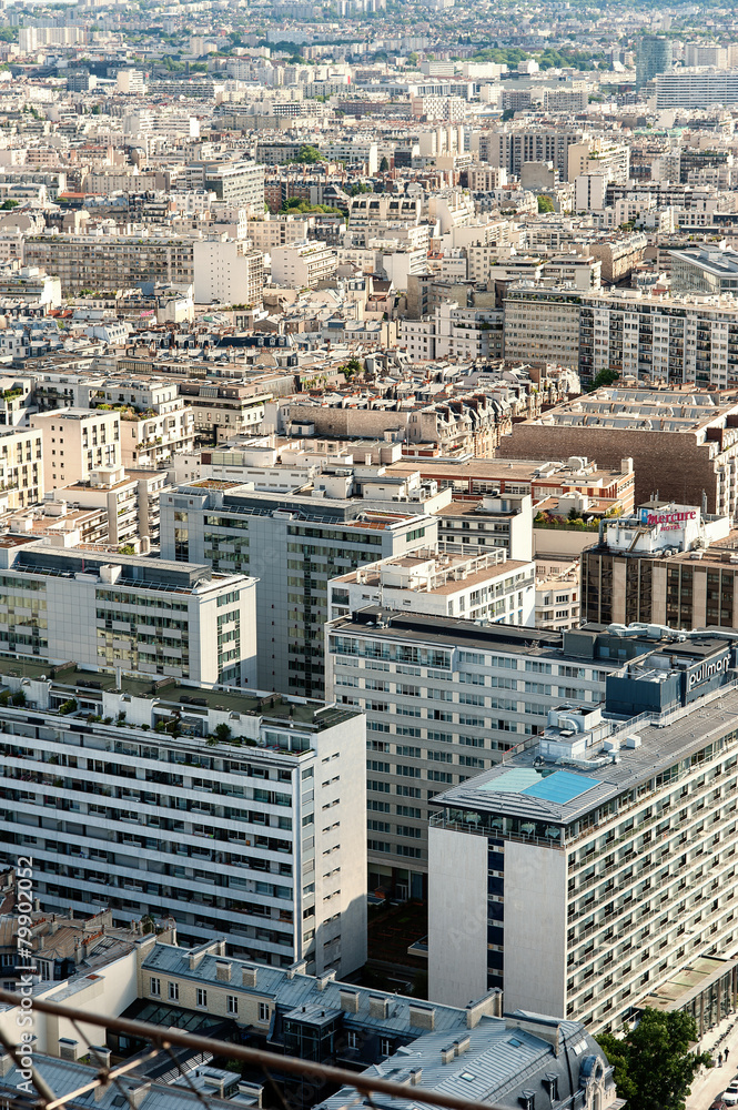 Aerial view of modern buildings from the Eiffel Tower, Paris.