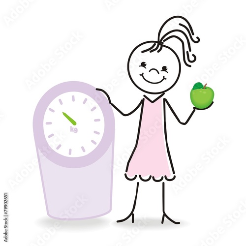 Strichmännlein mit Waage und Apfel