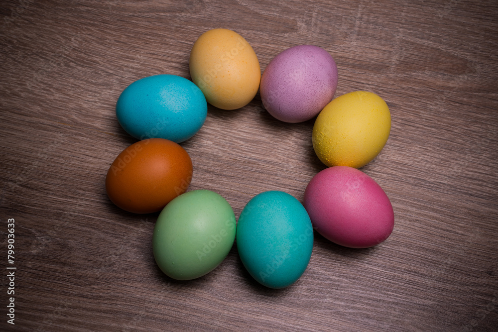 Pastel Easter Eggs Circle Isolated On Wooden background Pastel Easter Eggs Circle Isolated On Wooden background