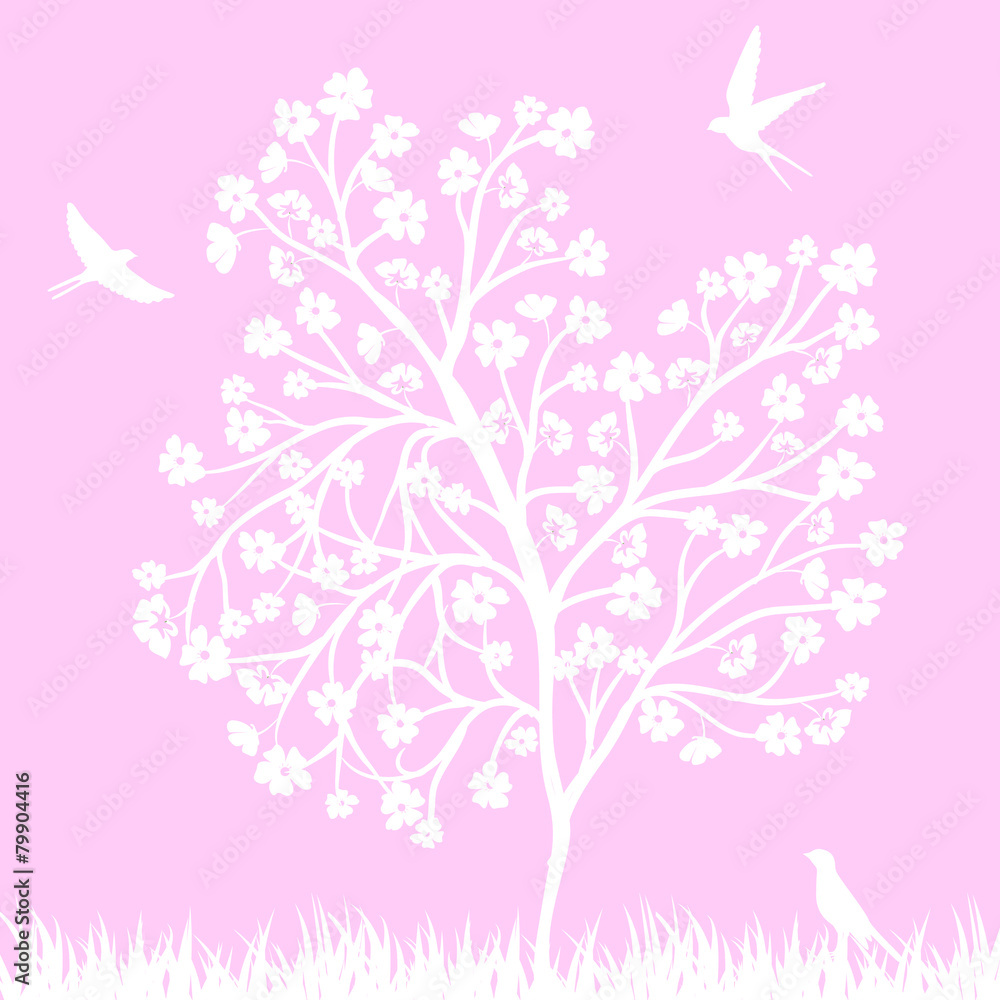 blooming tree and birds blooming tree and birds
