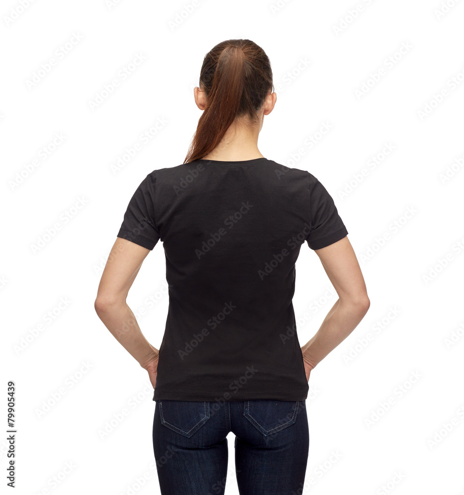 woman in blank black t-shirt woman in blank black t-shirt
