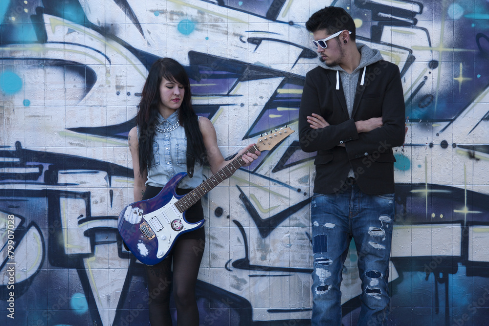 Obraz premium couple with electric guitar