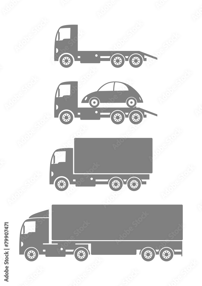 Gray truck collection on white background Gray truck collection on white background
