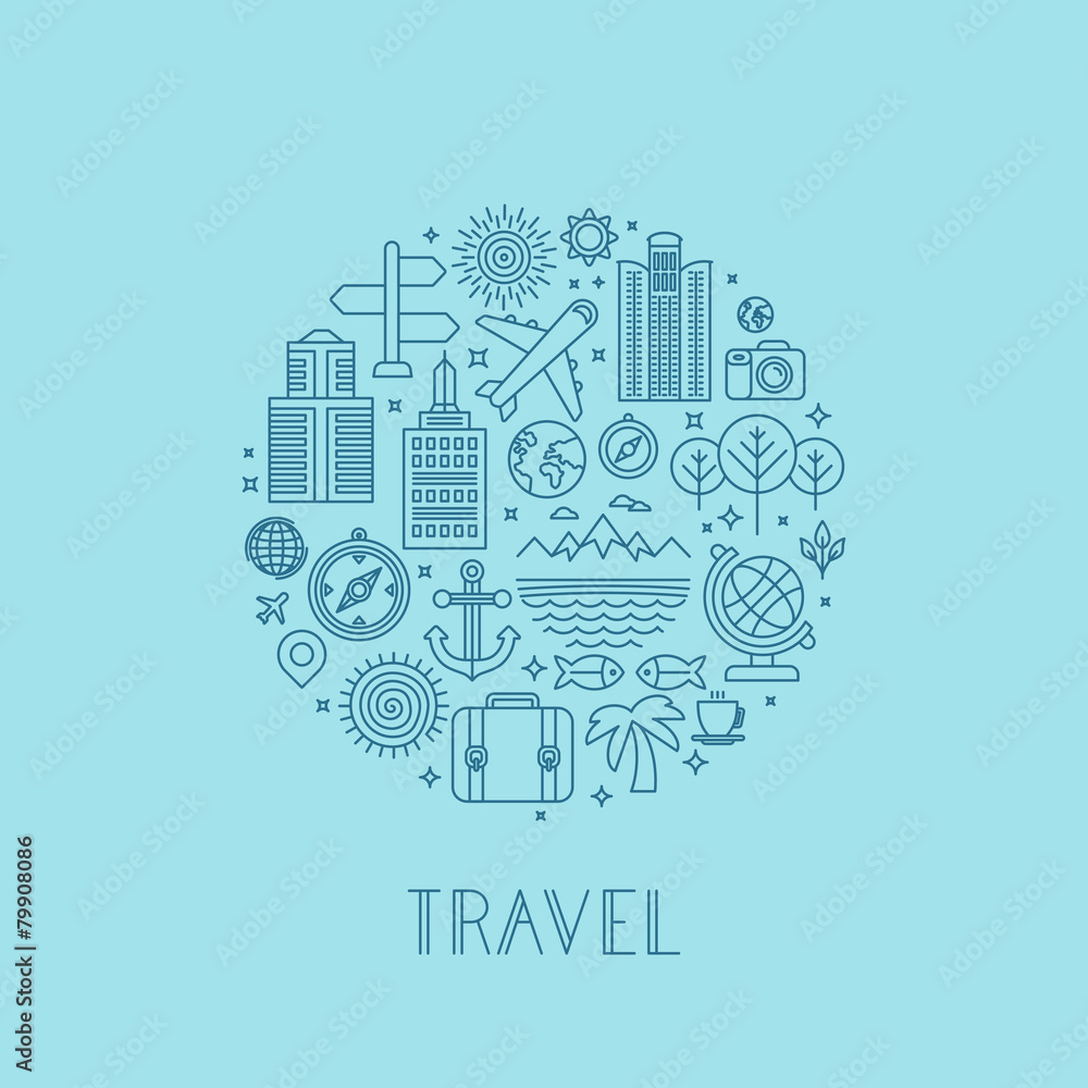 Vector travel logos and icons in outline style