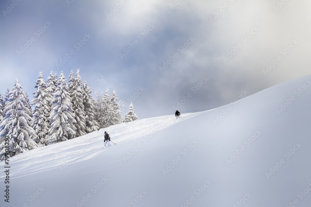 Skieurs dans la poudreuse-Savoie