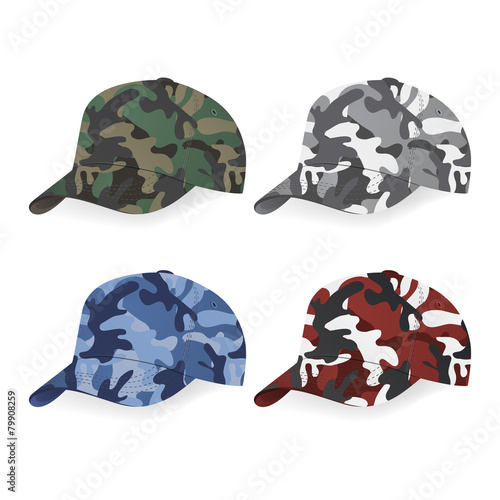 Set of Military caps with camouflage pattern