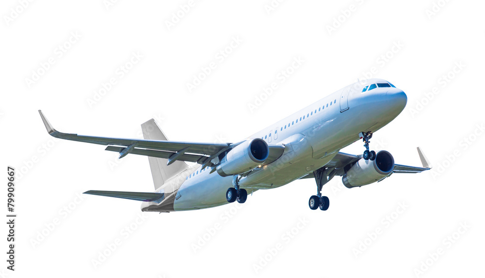 Naklejka premium Commercial plane isolated on white background with clipping path