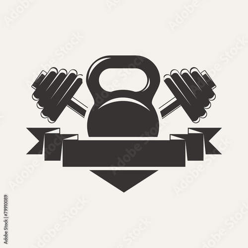 kettlebell and dumbbell with baner logo