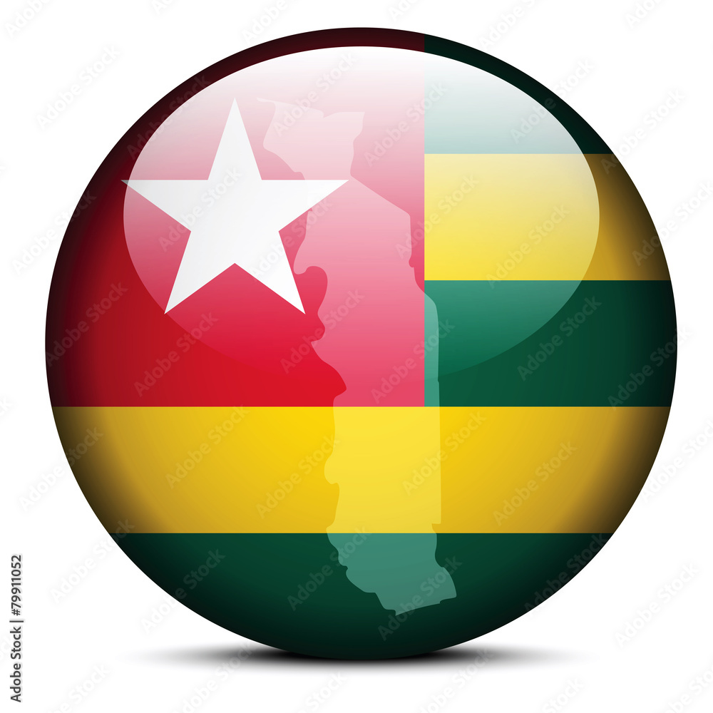 Map on flag button of Togolese Republic Map on flag button of Togolese Republic
