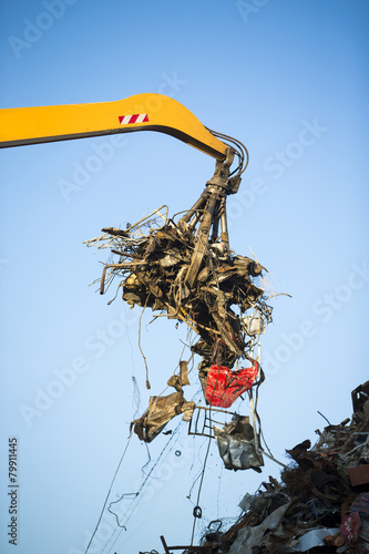 Close-up of a crane for recycling metallic waste