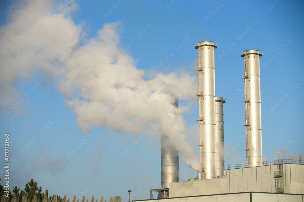 Industrial view of factory and smoke pollution