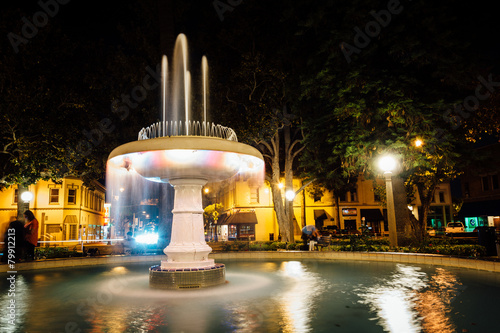 Fountain at Orange Circle at night, in Orange, California. photo