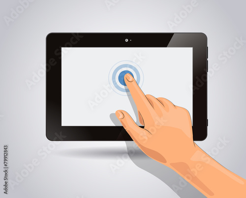 Glossy tablet with touch tactile touch hand Isolated.