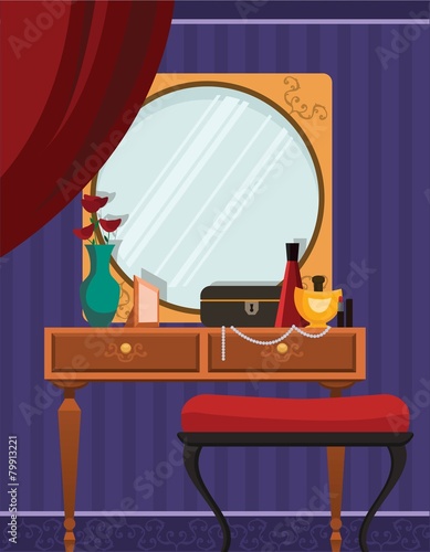 Interior of female boudoir with mirror