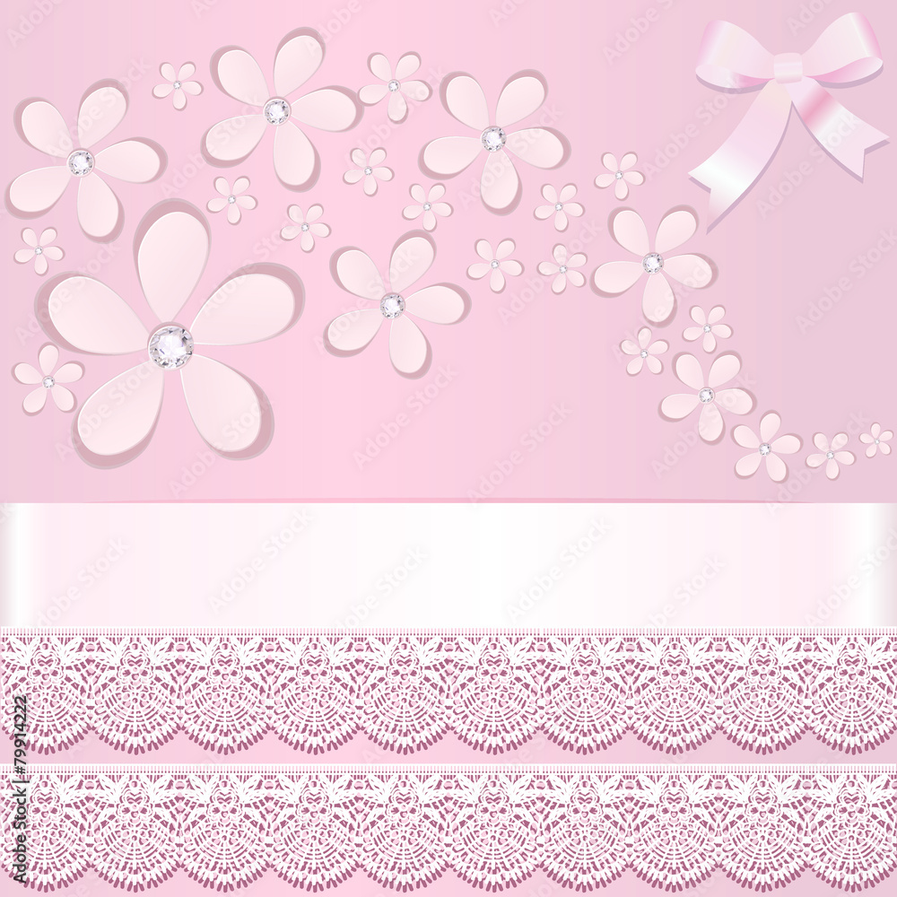 background with paper flowers and stripes with lace