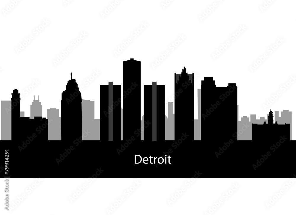 Detroit, Michigan skyline. Detailed vector silhouette