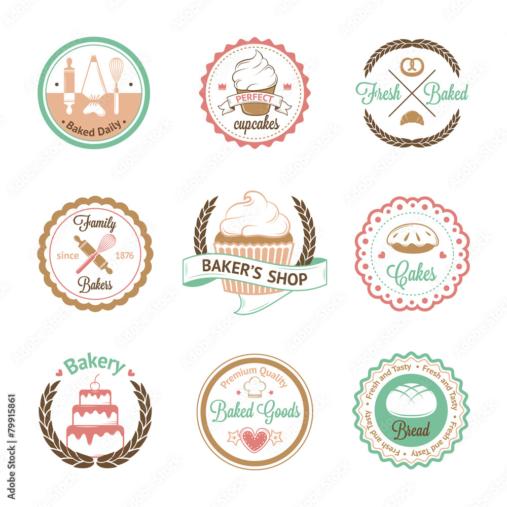 Vintage bakery badges, labels and logos