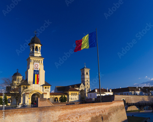 Alba Iulia Fortress and national flag