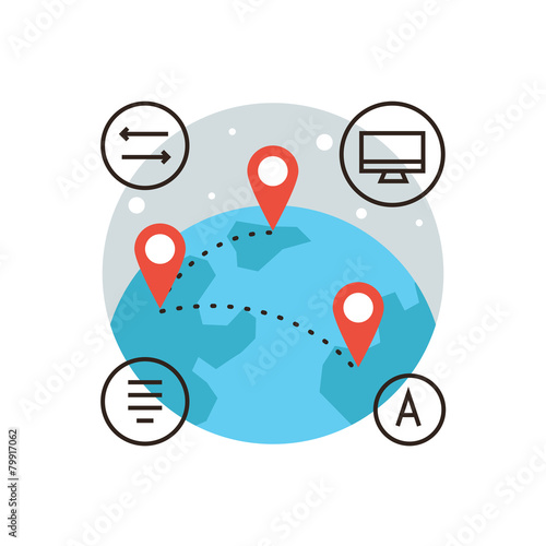 Global communication flat line icon concept