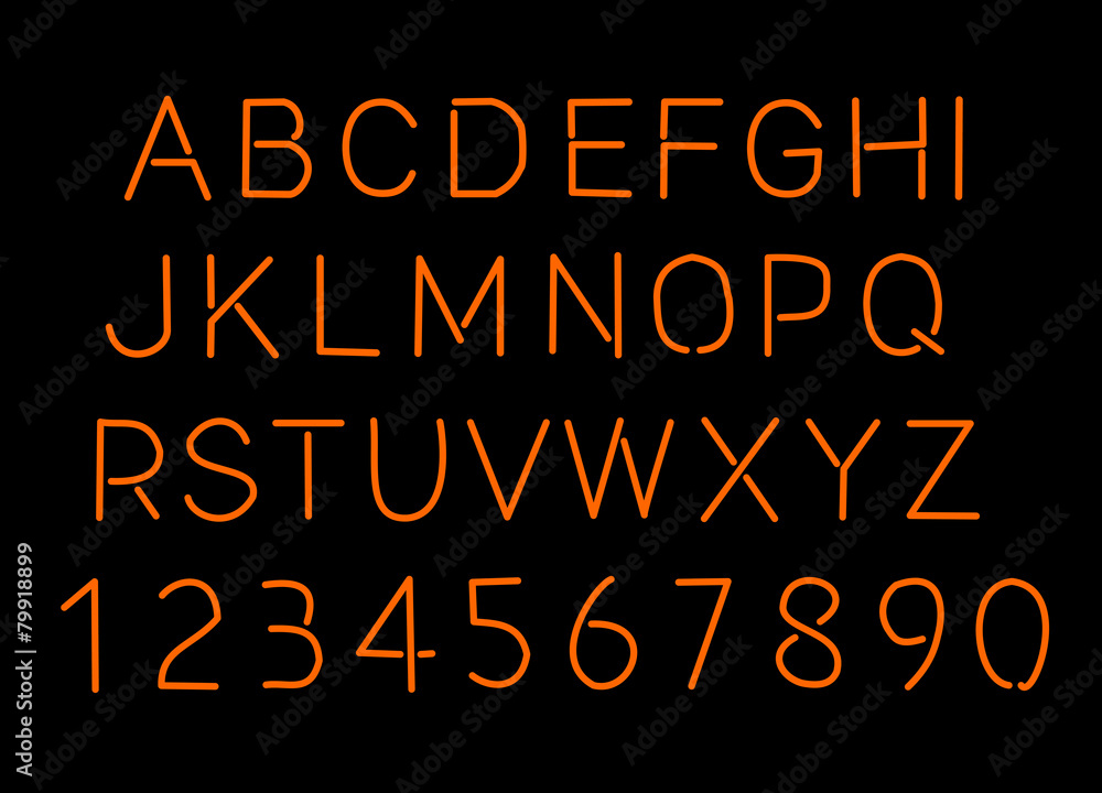 Neon alphabet and numbers vector