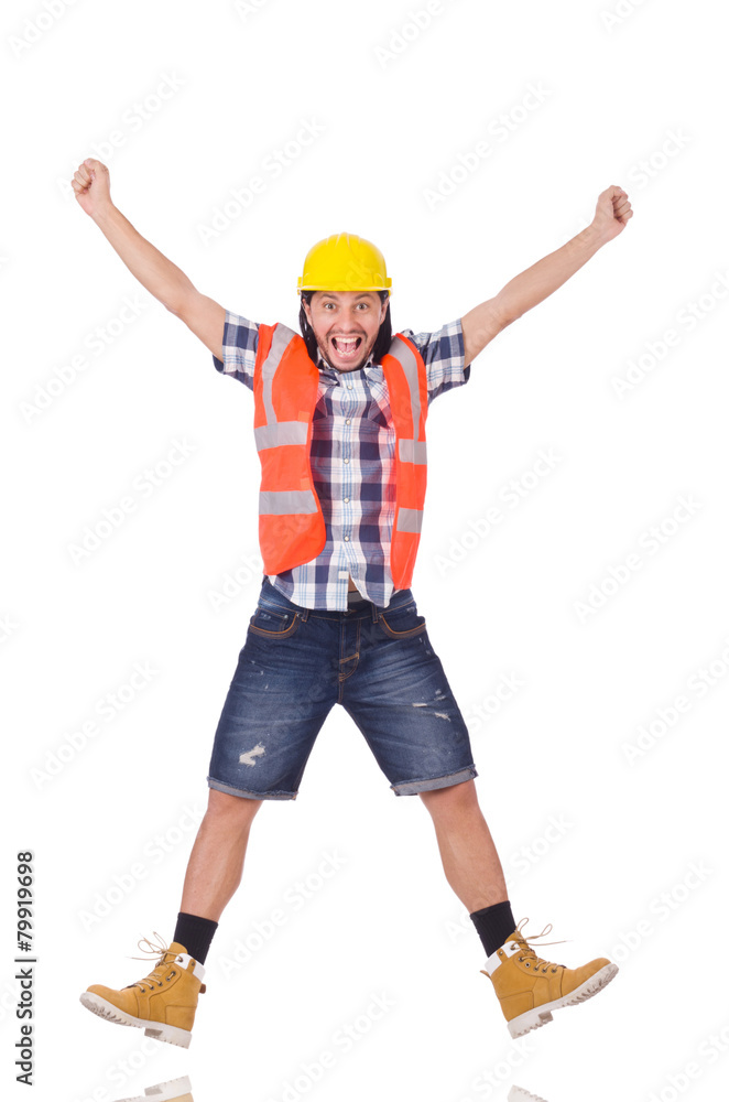 Successful young builder isolated on white Successful young builder isolated on white