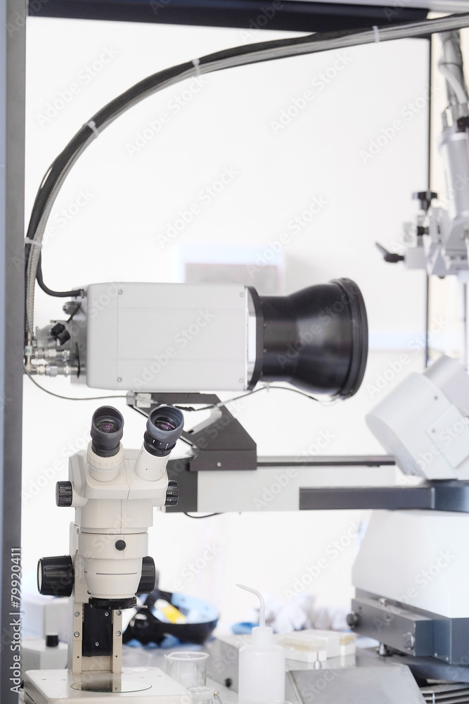 Equipment for conducting experiments in laboratory. Microscope Equipment for conducting experiments in laboratory. Microscope
