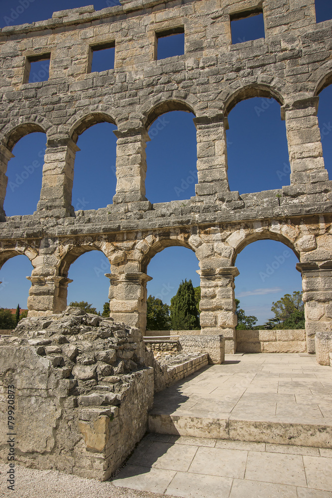 Fragment of wall of antique amphitheater in Pula