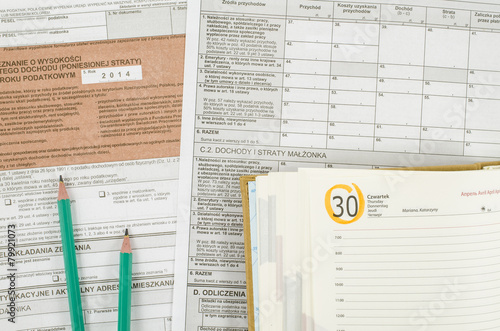 Polish tax form with pencils and calendar photo