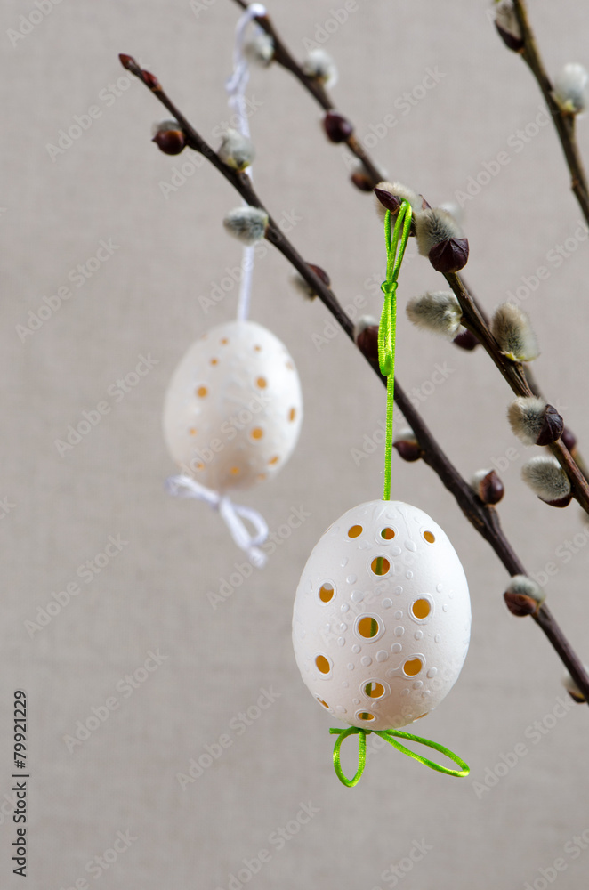 Traditional hanging easter eggs
