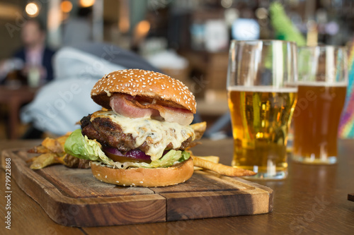 hamburger with bacon and cheese