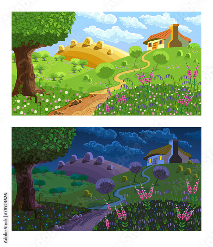 Rural landscape. Day and night.