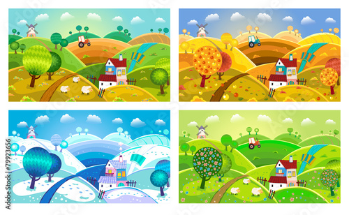 Rural landscape. Four seasons.